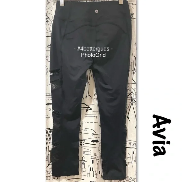 Avia Full Length Mesh & Lace Leg Cutout Insets Black Legging Sz XS / XCH 0-2 - Picture 4 of 14